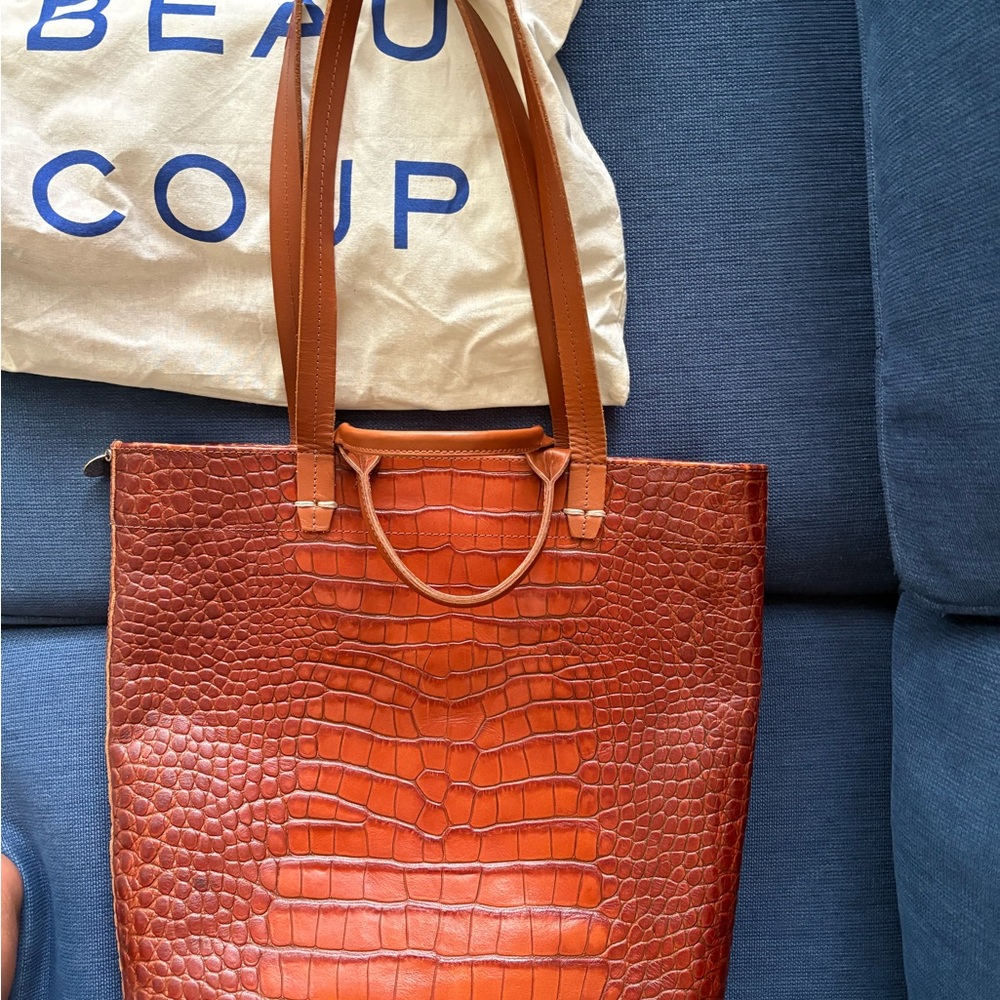 Clare V Brown Croc-Embossed Tote